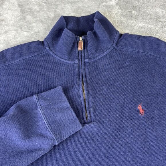 Polo Ralph Lauren Sweater Mens XL Blue Half Zip Pullover Cotton Knit Pony Logo - Picture 1 of 11
